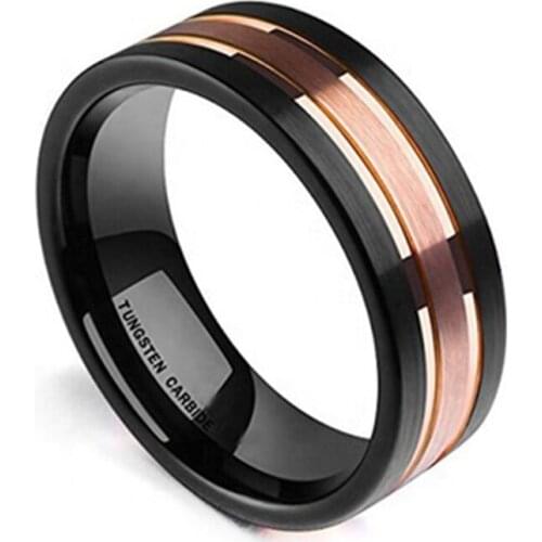 8MM Mens Tungsten Carbide Ring Two-Tone Black Rose Gold Plated Brushed Finish Comfort Fit Fashion Jewelry