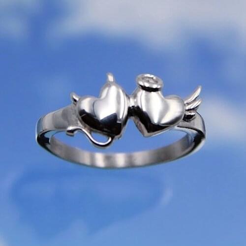 Gothic Y2k Peach Heart Demon Angel Rings for Women for Women Hip Hop Punk Vintage Rings 90s Jewelry Harajuku Accessories Fashion