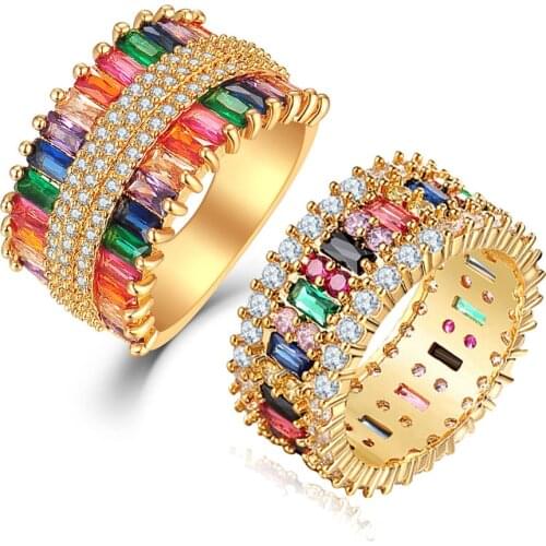 Colorful Bohemia Rainbow Stone Rings For Women Ice Out CZ Boho Jewelry Luxury Accessories Wholesale Crystal Gift For Girl KBR428