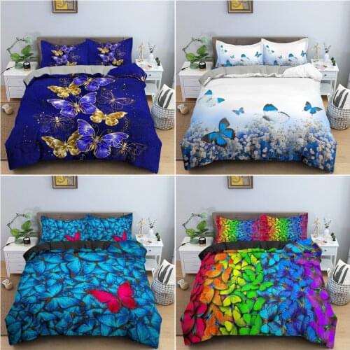 Butterfly Bedding Set Blue Butterflies Duvet Cover Bed Set 2/3 Piece Microfiber Quilt Cover Comforter Bedding Set Queen King