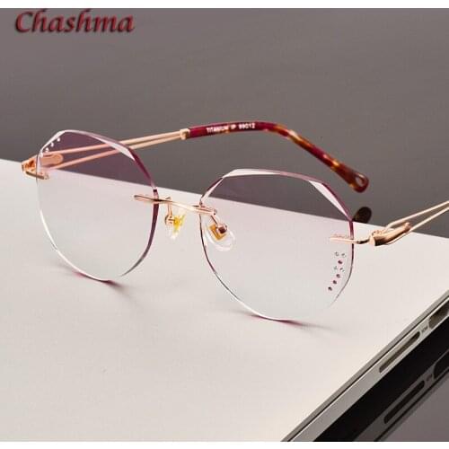 Chashma Round Eyewear Titanium Gray Colored Lenses Rimless Glasses Light Frame Women Gradient Glass