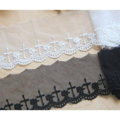 3Yards/lot 7cm wide black white rose cross embroidery lace cotton mesh lace handmade DIY clothing accessories Z554