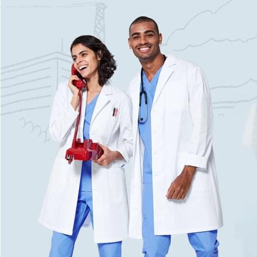 Unisex Lab Coats White Nursing Jacket Warm-up Coat Notched Lapel Buttoned Up Full Length Long Sleeve Laboratory Coat FRDL1901