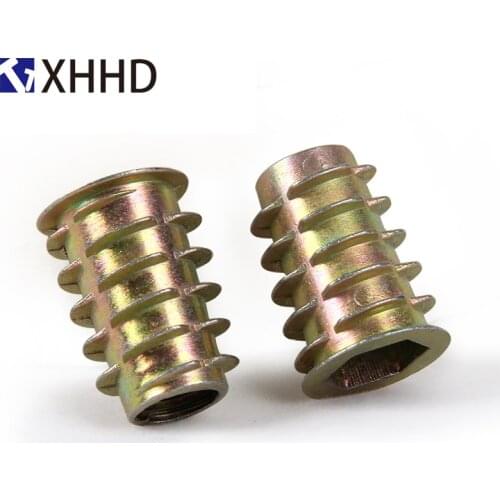 Flange Hex Drive Furniture Nut Metric Threaded Hexagon Wood Insert Nut Nutsert Zinc Alloy M4 M5 M6 M8 M10