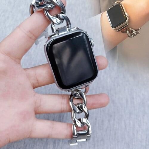 Cowboy Chain Metal Strap for Apple Watch Band 40mm 44mm Stainless Steel Bracelet for iWatch series se 6 5 4 3 Women Bands 38 42