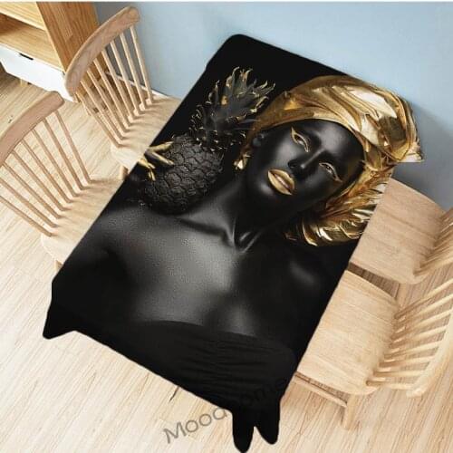 Black Gold Fashion African Girl Darker Skin Lady Art Canvas Linen Home Decor Wall Tapestry Waterproof Linen Desk Table Cloth