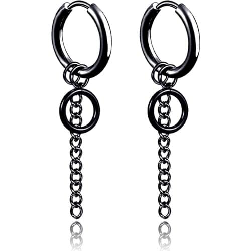 Punk Tassels Dangle Earrings Men 2020 bijoux Round Long Chain Pendant Black Stainless Steel Drop Earrings Jewelry Brincos