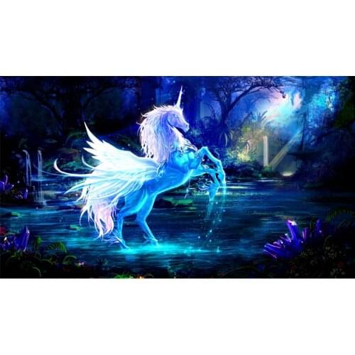 Full Square Drill 5D DIY unicorn horse water rays forest blue diamond painting Cross Stitch 3D Embroidery Kits H108