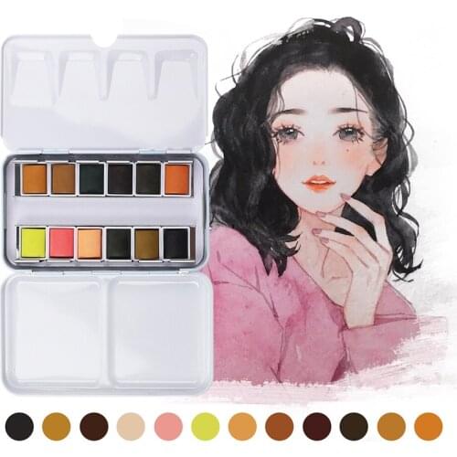 SeamiArt 12Color Tin Box Solid Watercolor Skin Water Color Paint for Cartoon & Portraits Painting Drawing Art Supplies