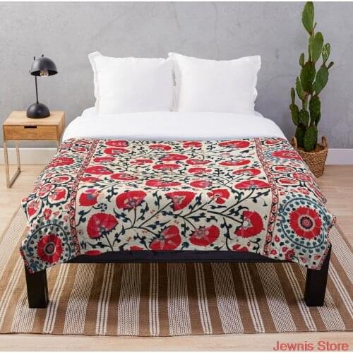 Shakhrisyabz Suzani Uzbekistan Floral Embroidery Print Throw Blanket Fleeceon Bed/Crib/Couch Adult Baby Girls Boys Kids Gift