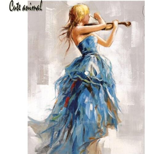 Diamond Embroidery Girl playing violin poster 5d Diamond Painting Full Drill Square round Diamond Mosaic Rhinestones Decoration