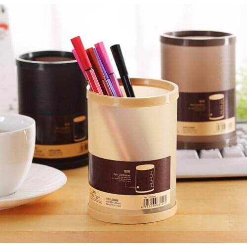 Simple Table Pen Holder DIY Round Frosted Plastic Office Desktop Storage Boxes Stand for Pens Pencils Stationery Study Organizer