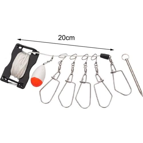 Fishing Lure Stringer Stainless Steel Locking Buckle Fish Clip Lock Hook with Rope Float Locking Buckle Fish Clip Lock Outdoor