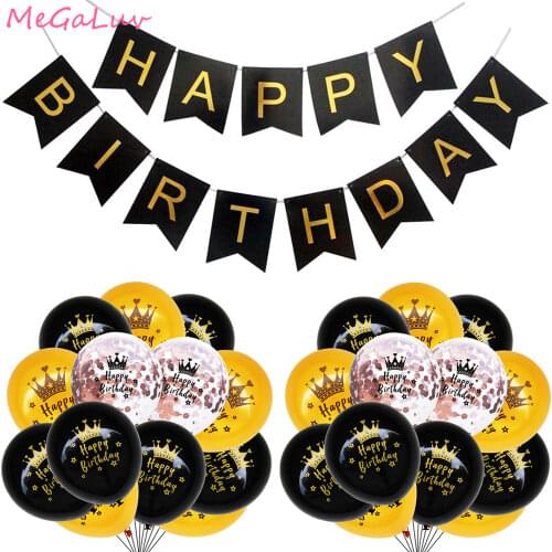 15pcs Black Gold Confetti Latex Balloons 16th 21th 30th 40th 50th 60th Happy Birthday Party Decorations Adult Anniversary Ballon
