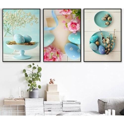 Modern Easter eggs Flower and Butterfly Print Donut Kitchen Wall Art Signs Decor Festival Decor Canvas Painting Poster Picture
