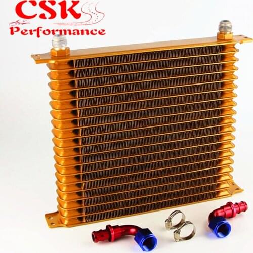 19 Row AN10 Universal Engine Oil Cooler 10.6"x12"x2" Trust Type +2pcs Fittings Gold