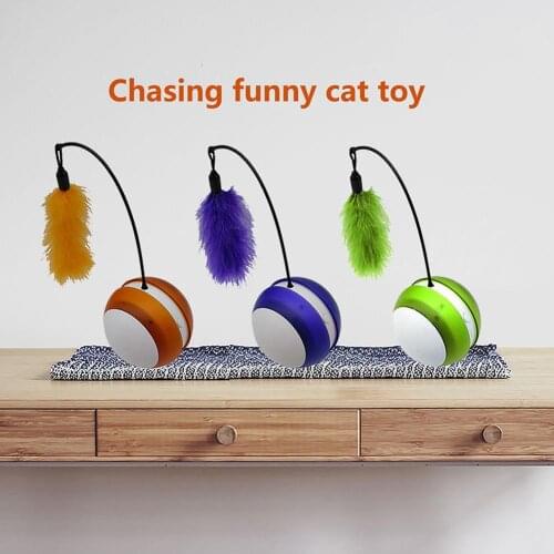 Funny Pet Cats Catching Toy with Feather Tumbler Luminous Vocal Rolling Ball Teaser Interactive Pet Feather Toys for Cats
