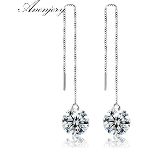 ANENJERY 925 Sterling Silver Simple Fashion Cubic Zircon Chain Earrings For Women Wedding jewelry S-E249