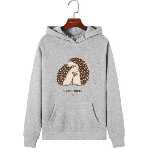 Women Hoodies Sweatshirts Hooded Sweatshirt Hedgehog Hug Print Autumn Winter Pullover Female Hoodie Tops Clothes Outwear