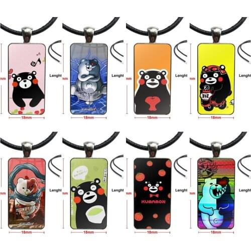 For Women Girls Glass Cabochon Jewelry Steel Color With Long Pendant Choker Rectangle Necklace Game Kumamon Danganronpa Monokuma