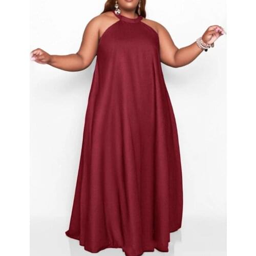 Plus size halter women dress summer african big curve long maxi robe femme vestiods 2021 new pleated femme vestiods boho holiday