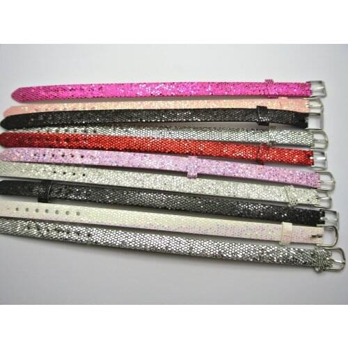 10 Mixed Color Glitter Leatherette Bracelet Wristband Fit 8mm DIY Slide Charm