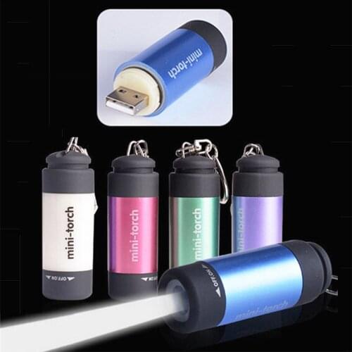 100pcs/lot Mini Waterproof Keychain Flashlight USB Rechargeable Ultra Bright Mini Torch LED Light for Outdoor Camping Hiking