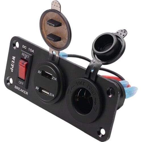 3in1Power-off Protection Switch Panel Car Dual USB Fast Charge Digital Display Voltage 12V Cigarette Lighter Accessories