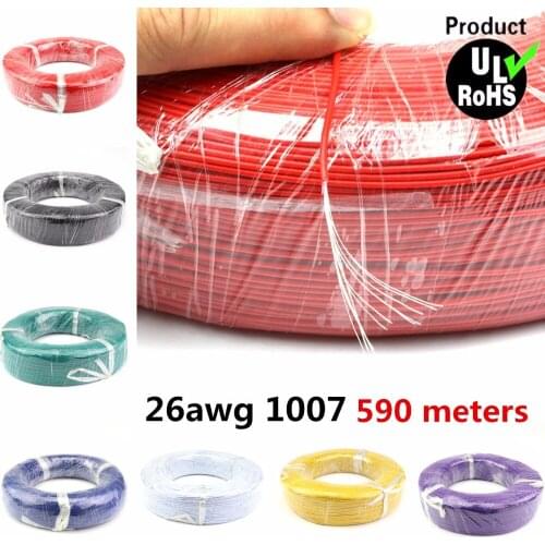 590 Meters a roll Flexible Stranded of 26AWG 10 Colors UL1007 OD 1.3mm Environmental PVC Electronic Wire