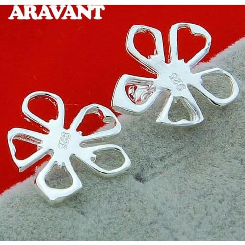 925 Silver Flowers Stud Earring For Women Silver Earrings Jewelry Valentines Day Gifts