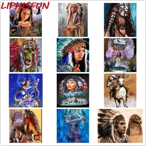 5D Diy Diamond Painting Indian Woman Girl Wolf Horse Diamond Embroidery Full Drill square/round Resin Rhinestones Home Decor