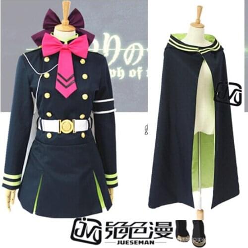 Free shipping Seraph of the End Owari no Serafu Shinoa Hiragi Outfit Uniform Dress Cloak Cosplay Costume