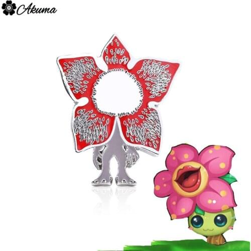 Stranger Things Flower Beast Brooch Cute Cartoon Piranha Enamel Pin значки брошь Woman Girl Jewelry Accessories Halloween Gifts