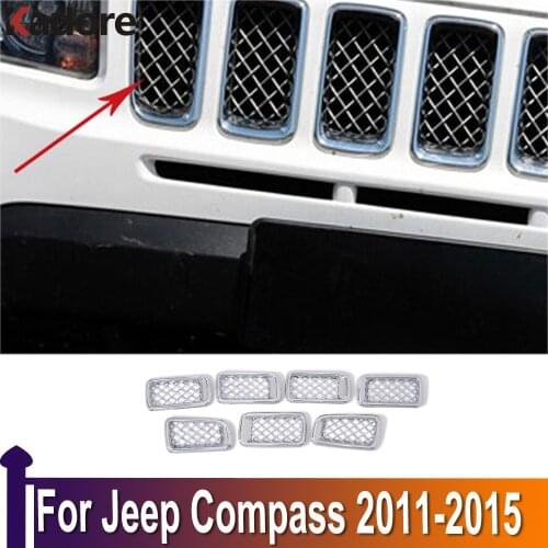 For Jeep Compass 2011 2012 2013 2014 2015 ABS Chrome Front Center Grilles Covers Trim Radiator Racing Grill Decorative Frames