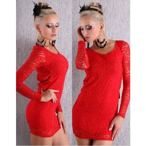 Dream Vine 3 Colors Sexy Red White Long Sleeve Lace Dress Women Short Back Keyhole Mini Dress Free Shipping