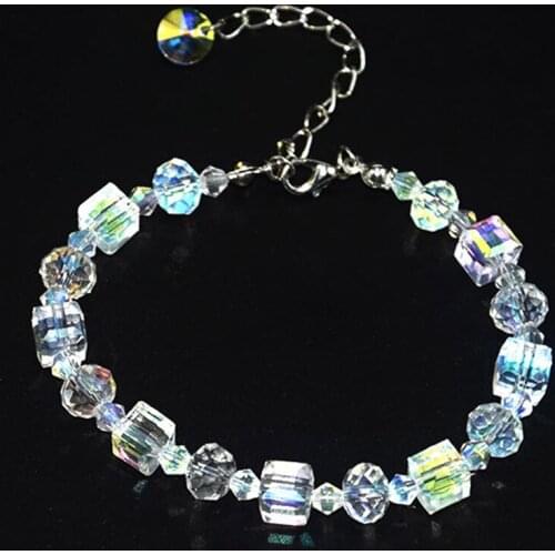 Hot Fashion Transparent Luxury Square Crystals Beads Link Chain Charms Bracelets For Women Adjustable Party Jewelry