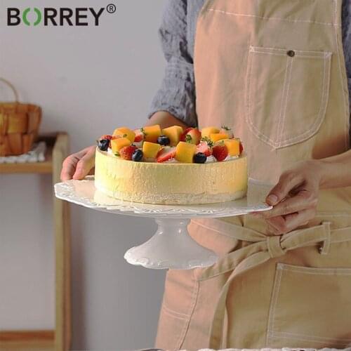 BORREY Ceramic Dessert Plate Cake Stand Porcelain Relief Fruit Plate Bread Cake Plate Serving Tray Compote Snack Wedding Decor