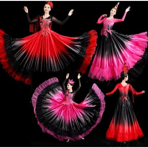 Classic Spanish Bullfight Dance Dress Womens Spanish Ballroom Dance Costume Gypsies Flamenco Dress Stage Belly Dance DL6098