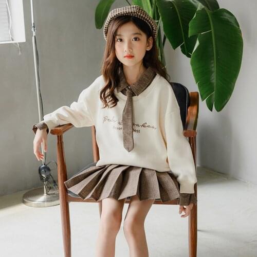 Girls Clothes Sets Autumn Winter Teen Girl Velvet Thicken Sweatshirt and Pleated Skirts 2 Pcs Suit Children Girls Outfit 3-14Y