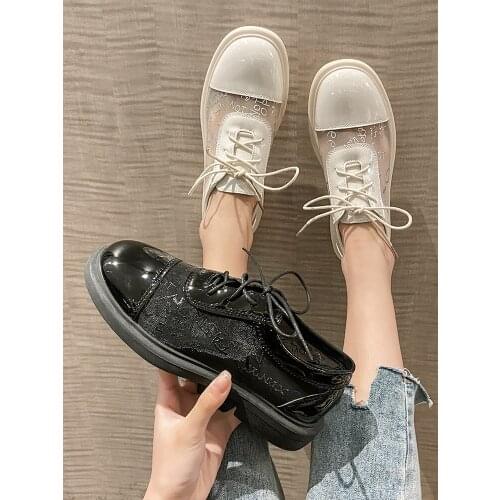 Korean womens small leather shoes summer mesh breathable thick sole solid color comfortable single shoes trend hot sale