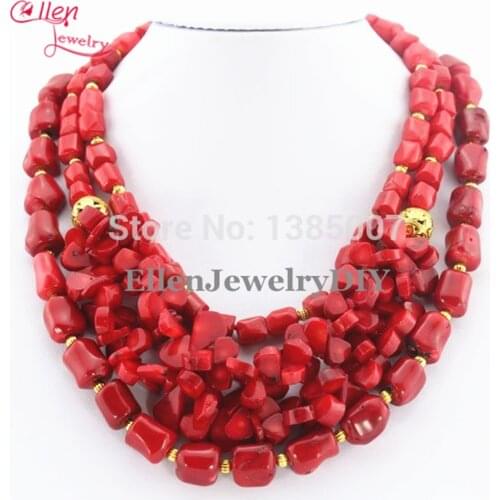 Red Coral Necklace Holiday Party Necklace Nigerian wedding Beads Coral beaded Jewelry Necklace Gift Bridal Jewelry AL0007