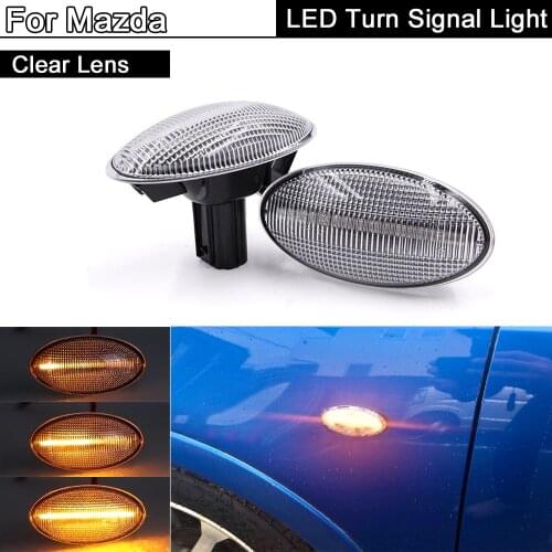 2Pcs Clear Lens LED Side Marker Light Dynamic Amber Turn Signal Lamp For Mazda 2 Mazda 3 Mazda 5 Mazda 6 BT-50 MPV II