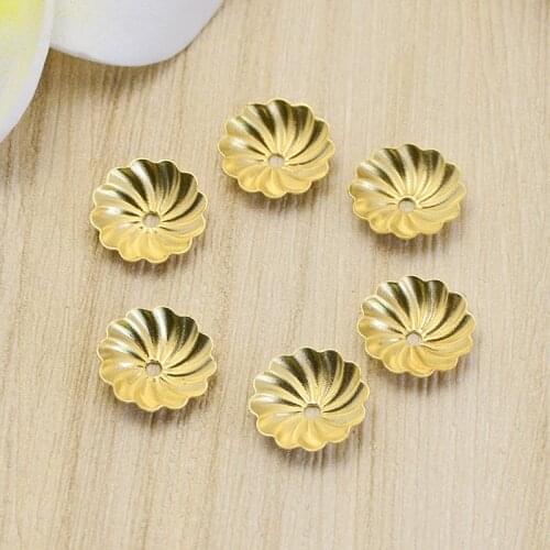 50pcs/lot Copper Handmade Round Flower Bead Caps Receptacle 9mm Brass Charm Spacer End Tassel Caps Materials DIY Jewelry Making