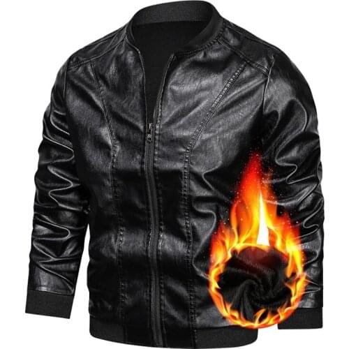 Men Winter Fleece Thick Classical Motocycle PU Jacket Male Leather Jacket Motor Zipper Jacket Biker Outwear Coat Plus Size 5XL