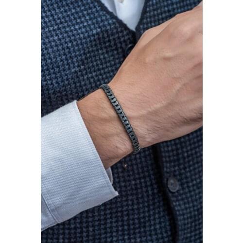 Row Hematite Stone Macrame Hand-Knitted Male Bracelet