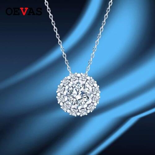 OEVAS 1ct 6.5mm D Color GRA Round Moissanite 925 Sterling Silver Full Diamonds Necklaces Diamond Fine Jewelry Woman Girl Gift