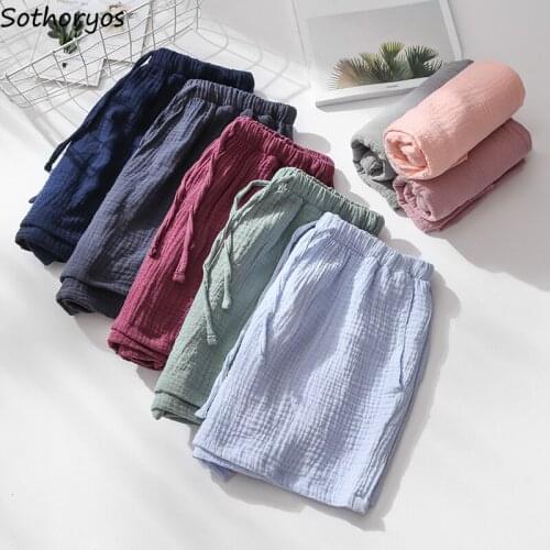 Sleep Bottoms Shorts Couples Simple Solid Comfortable Loose Casual Fashion Chic Home Korean Style High Waist Drawstring Cotton