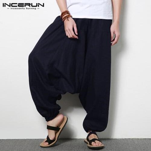 INCERUN Streetwear Harem Pants Men Drop-crotch Cotton Joggers Wide Leg Pants Nepal Trousers Men Loose Pantalones Hombre S-5XL