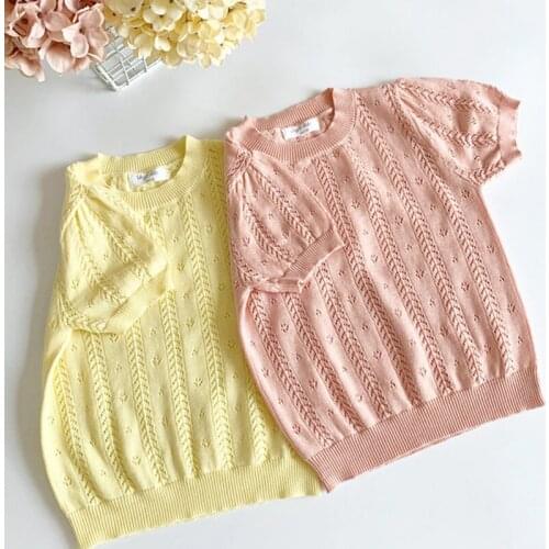 Summer Children Knitted Sweaters Baby Girls Short Sleeve Hollow Out Pullover Sweater Kids Causal Knitting Clothing