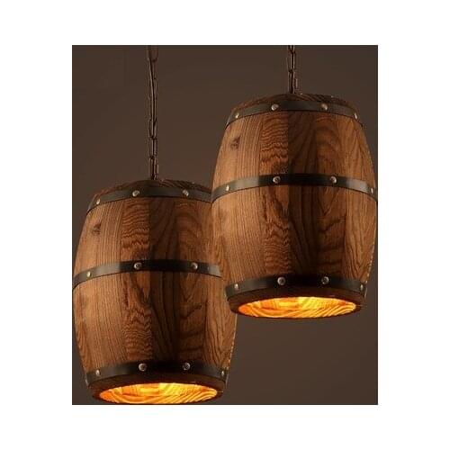 Loft Style Industrial Wind Wooden Cask Droplight Vintage LED Pendant Light Fixtures Dining Room Hanging Lamp Indoor Lighting